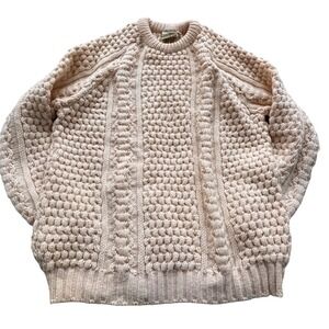 Ardara Arans Co Ireland Handloomed Wool Cable Knit Fisherman Sweater 48 Cream